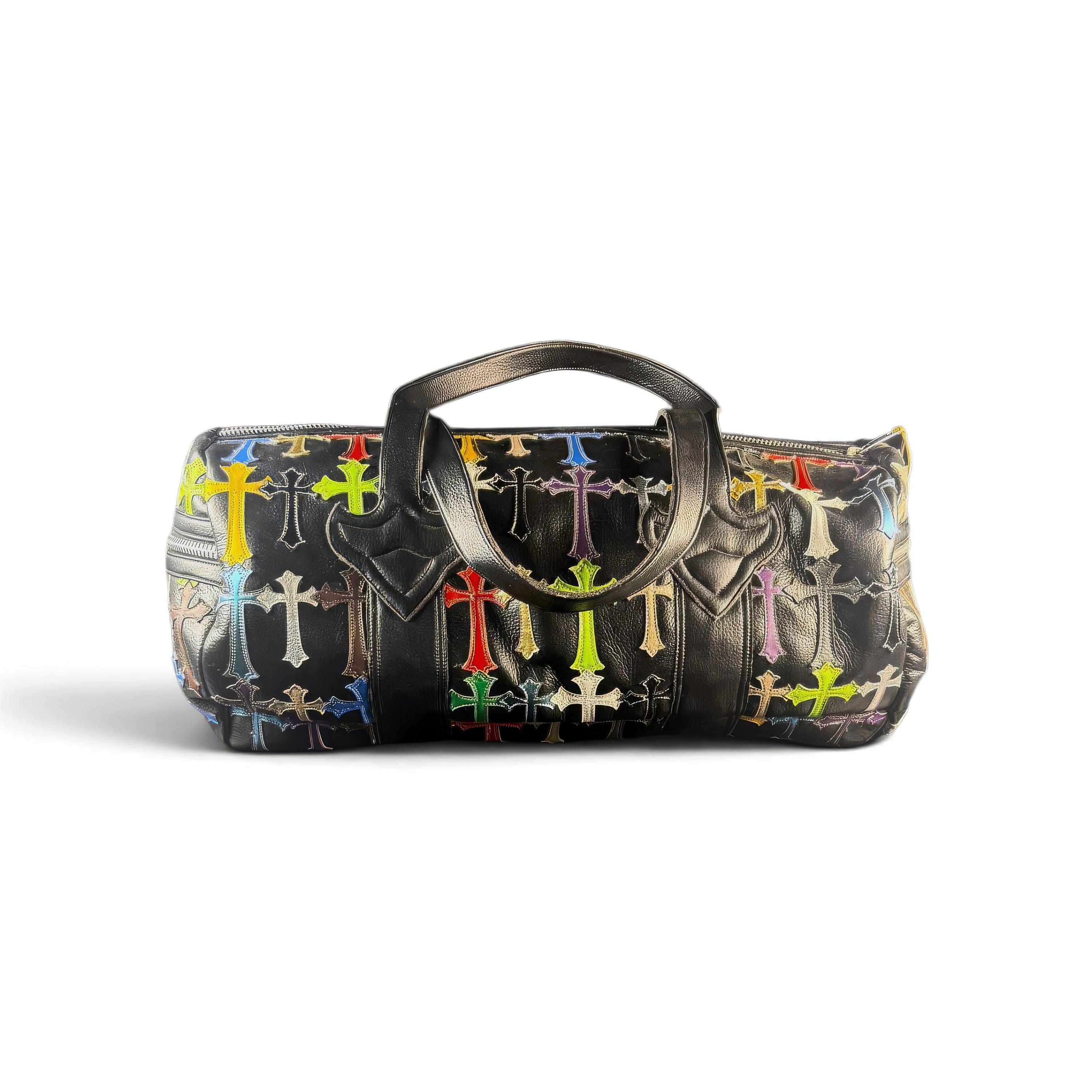 Custom Leather Duffle Bag | Colourful Cross Patch Weekender 