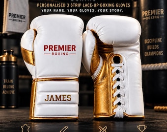Personalizowane rękawice bokserskie Premier Boxing V3, sznurowane 3-paskami, skóra bydlęca