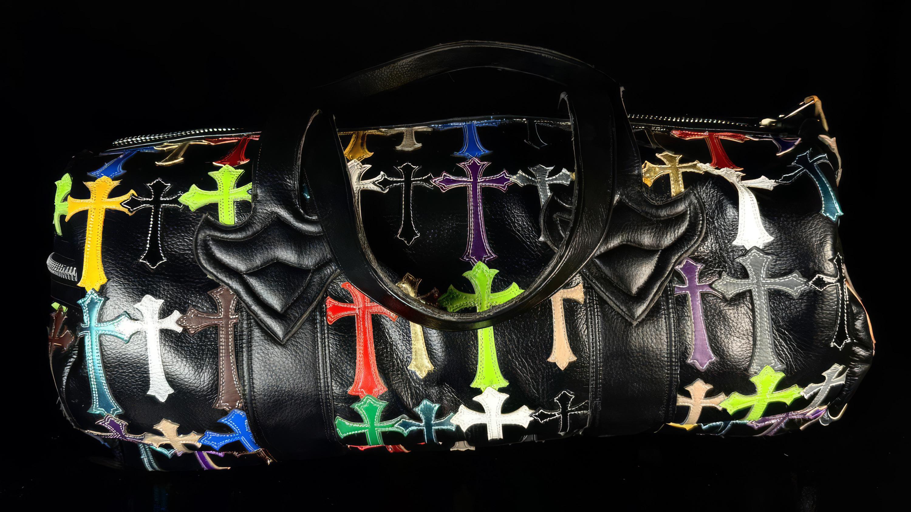 Custom Leather Duffle Bag | Colourful Cross Patch Weekender