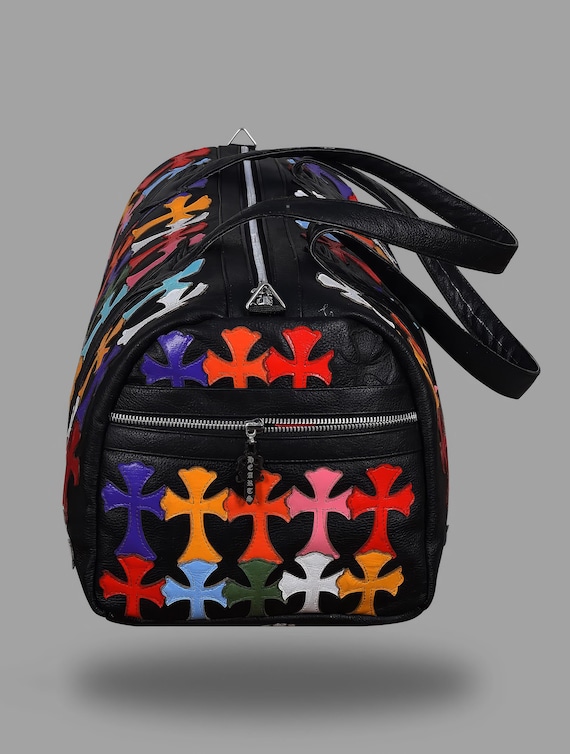 Custom Leather Duffle Bag | Colourful Cross Patch Weekender