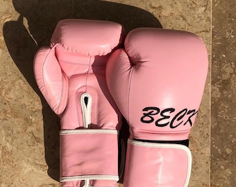 Custom Pink Leather Boxing Gloves - Personalized Gift