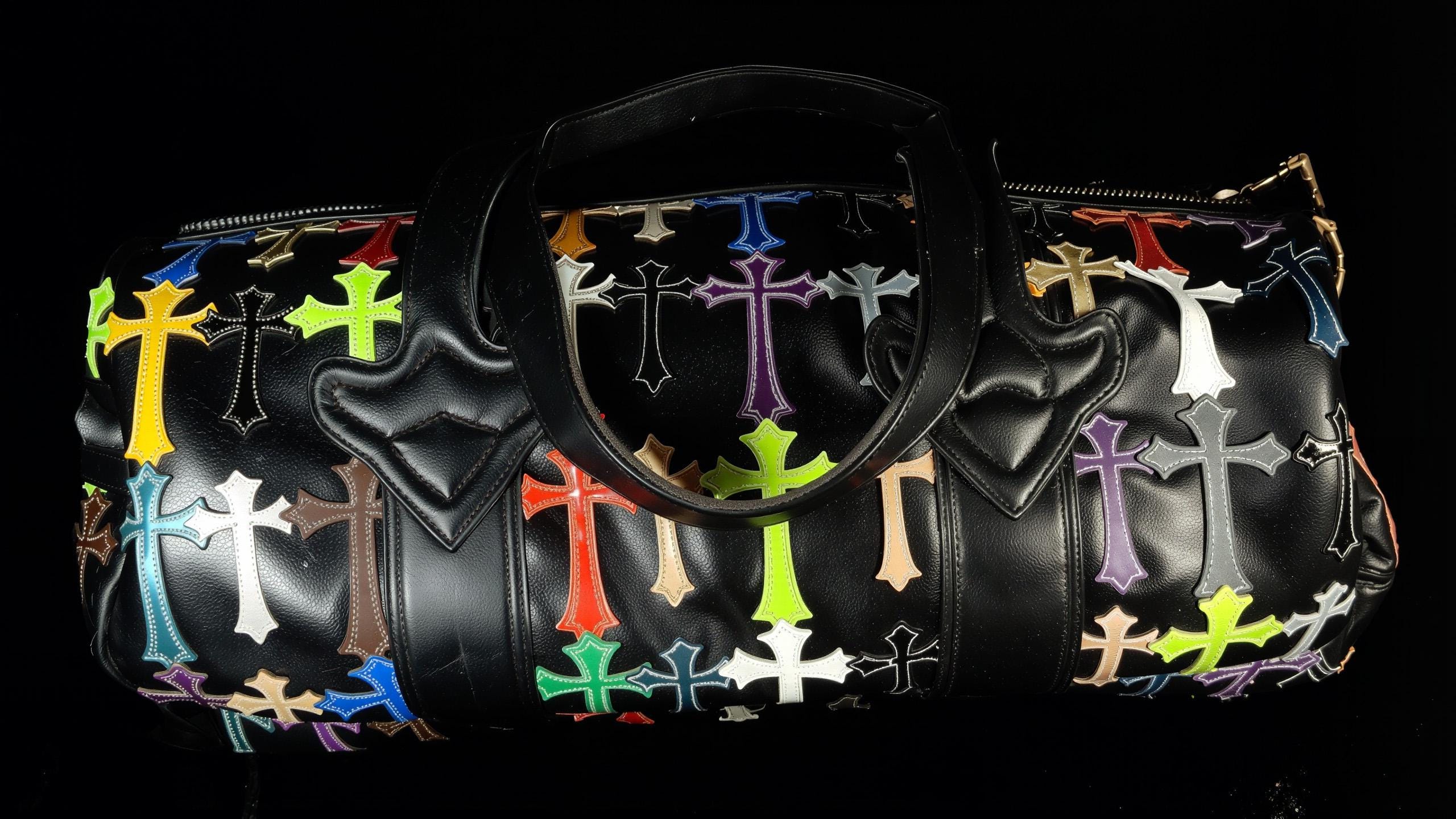 Custom Leather Duffle Bag | Colourful Cross Patch Weekender