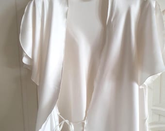 Vintage St Michael Ivory Silky Peignoir Night Robe Size M-L