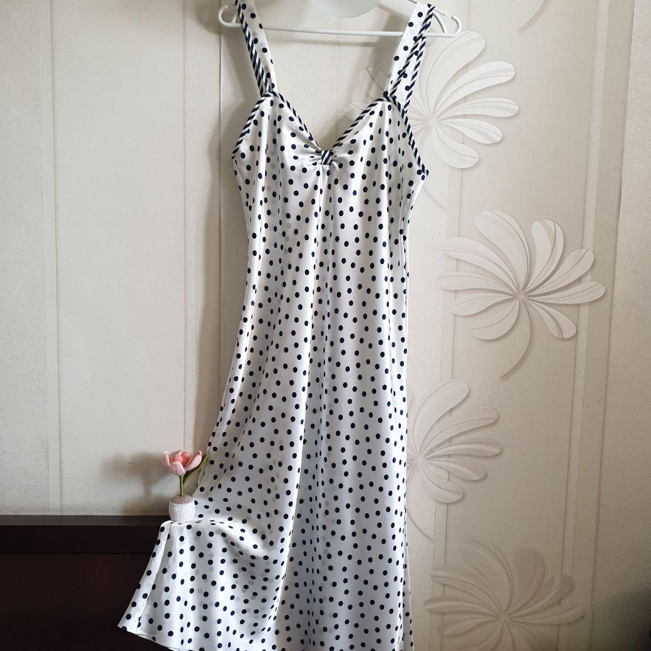 Vintage St Michael Nightgown  White Satin Polka Dot Sleep Dress  Size L UK16
