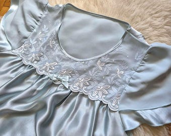 Vintage St Michael Nightgown  Light Green Silky Long Sleep Dress  Size L UK16