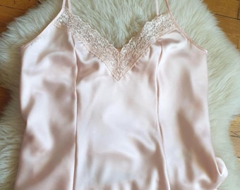 VTG M&S St Michael Light Peach Silky Satin Polyester Half Slip and Camisole set M/UK12 NWT