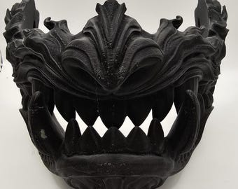 Tiger Oni Mask  Fierce Japanese Demon Style Cosplay Mask | 3D Printed Fits 7.5in Head | Festival, Display Oni Halloween Costume