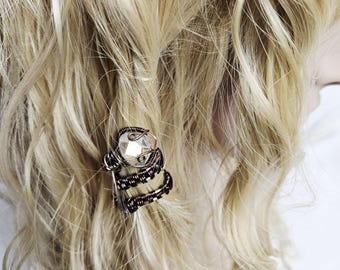 Wire Wrapped Crystal Hair Snake , Boho Hair Jewelry Accessory