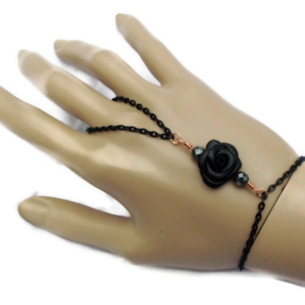 Slave Bracelet Hand Flower Black Rose Beads