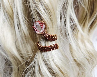Wire Wrapped Snake Hair Jewelry with Crystal Accent – Adjustable Boho Jewelry