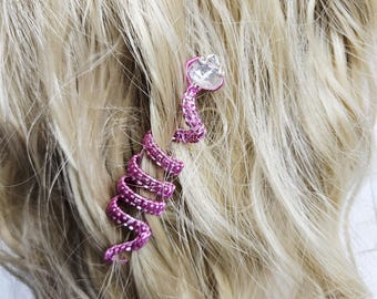 Pink Wire Wrapped Snake Hair Jewelry with Crystal Accent