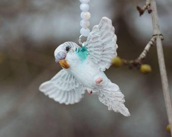 Custom Parrot Pendant – Handmade Flying Bird Necklace – Personalized Polymer Clay Jewelry