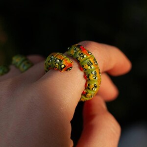 Custom Polymer Clay Caterpillar Ring: Unique Insect Jewelry image 10