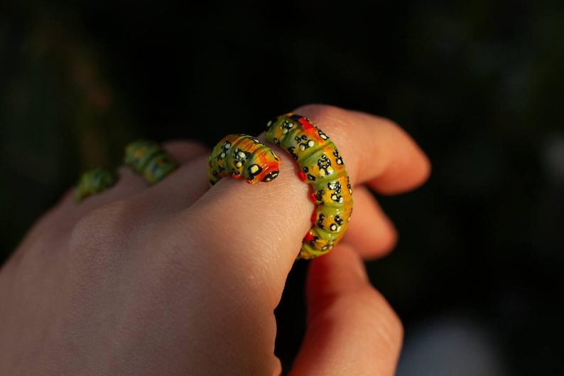 Custom Polymer Clay Caterpillar Ring: Unique Insect Jewelry image 10