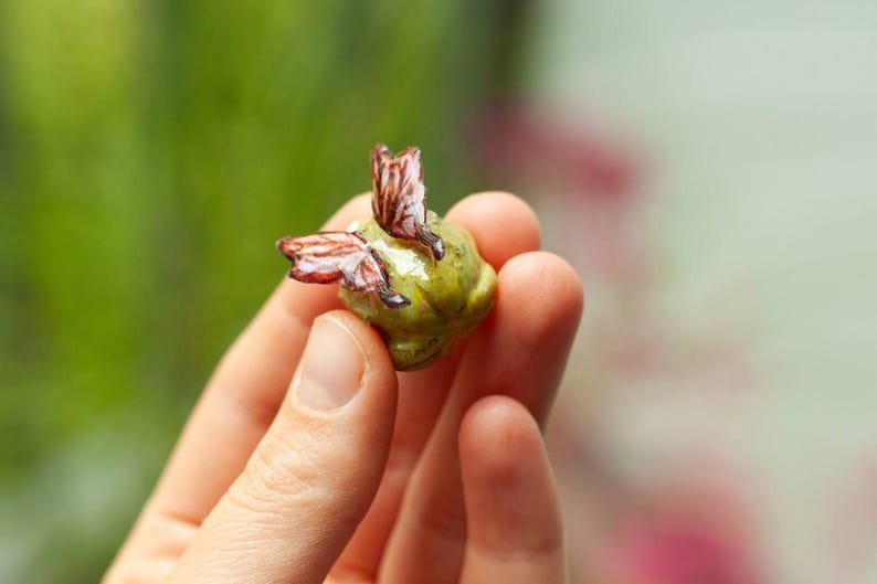 Handmade Fairy Frog Necklace: Polymer Clay Toad Pendant with Pearl Necklace image 2