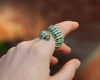 Custom Polymer Clay Caterpillar Ring: Unique Insect Jewelry
