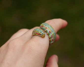Caterpillar Ring - Unique Adjustable Polymer Clay Jewelry -  Insect Ring