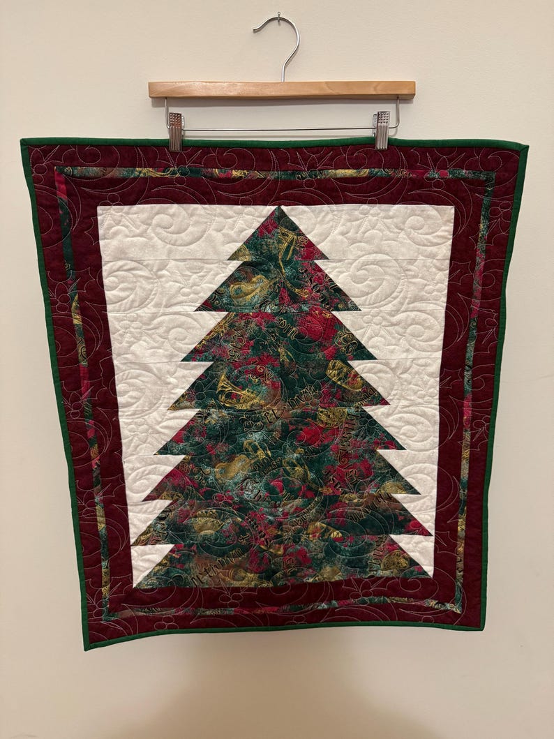 Christmas Themed Traditional Holiday Tree Handmade Quilted Wall Hanging ...