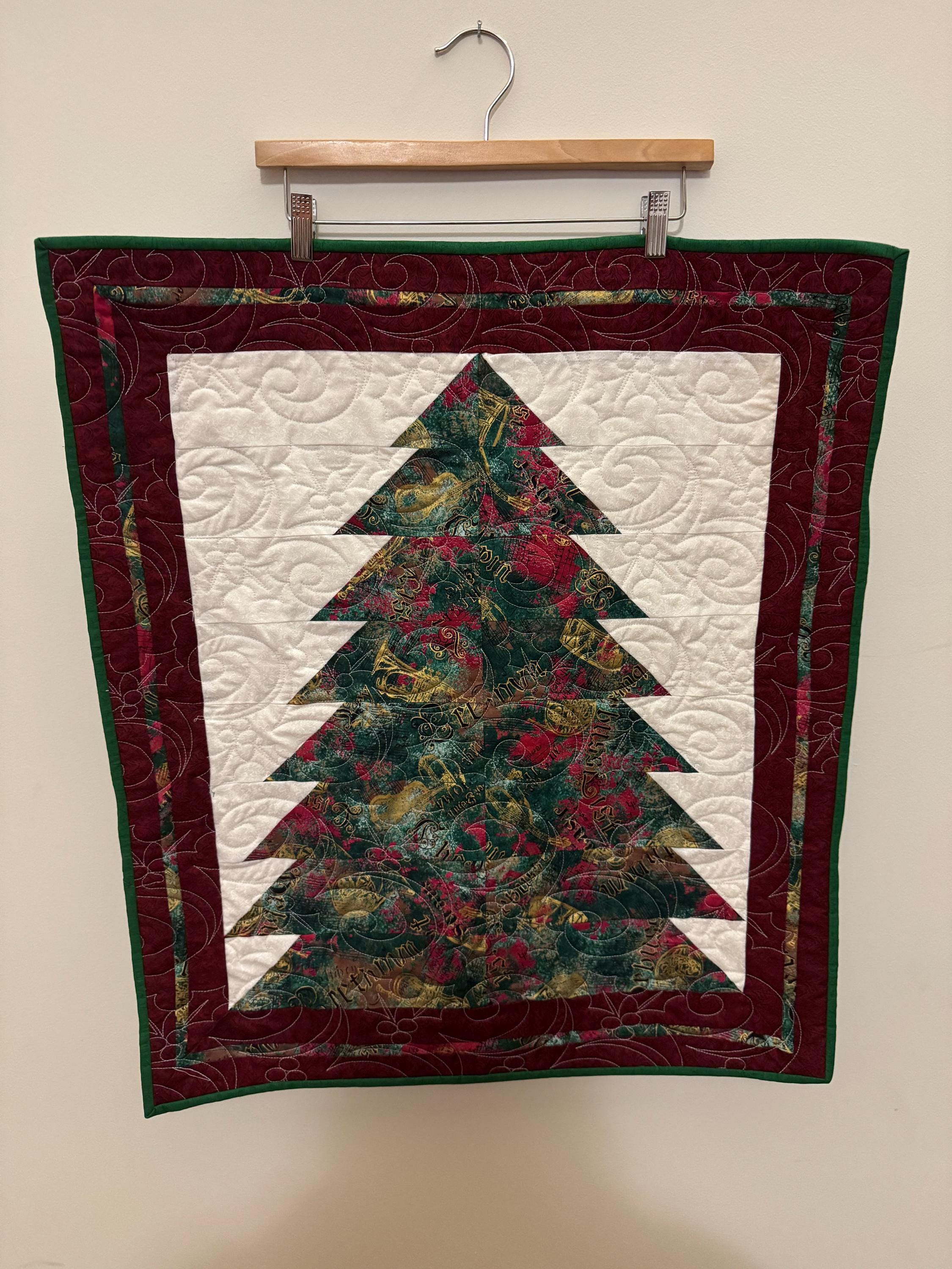 Christmas Themed Traditional Holiday Tree Handmade Quilted Wall Hanging ...