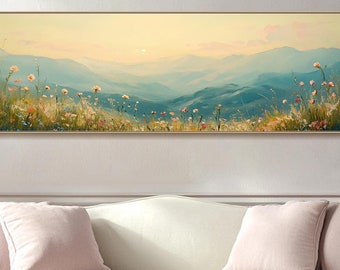 Extra Large Mountain Wall Art Flower Oil Painting on Canvas Original Sunrise Floral Wall Decor LivingRoom Wall Art Landscape Canvas Wall Art