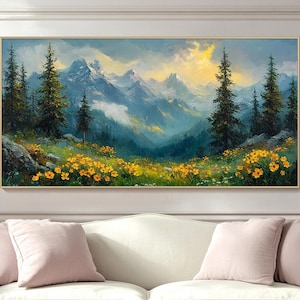 Abstract Mountain Oil Painting Modern Landscape Art Nature Canvas Wall Art Large 3D Green Wall Art Mountain Wall Decor Living Room Wall Art