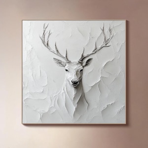 Original Deer Oil Painting Abstract Minimalist Canvas Wall Art Modern Animal Portrait Wall Art LivingRoom Wall Art Abstract Impasto Painting