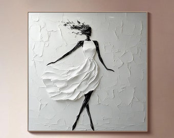 Abstract Dancer Oil Painting White Textured Wall Art Modern Abstract Wall Art Large Wall Decor Living Room Wall Art Feminine Figure Painting