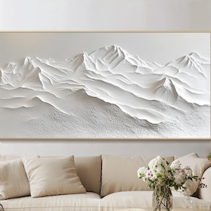 Berg Ölgemälde Große weiße abstrakte Wandkunst Moderne minimalistische Leinwand Wandkunst Impasto Strukturiertes Natur Kunstwerk Wohnzimmer Wanddekoration