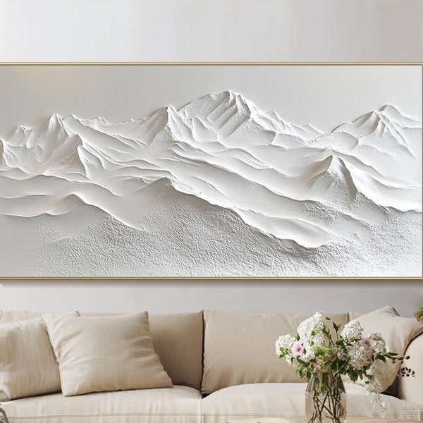 Berg Ölgemälde Große weiße abstrakte Wandkunst Moderne minimalistische Leinwand Wandkunst Impasto Strukturiertes Natur Kunstwerk Wohnzimmer Wanddekoration