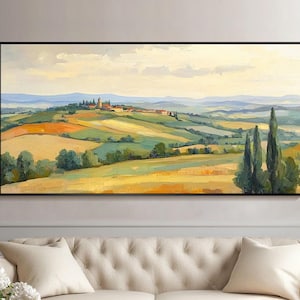 Tuscany Landscape Art Original Canvas Painting Living Room Wall Art Large Countryside Wall Art Tuscany Fields Oil Painting Boho Wall Decor
