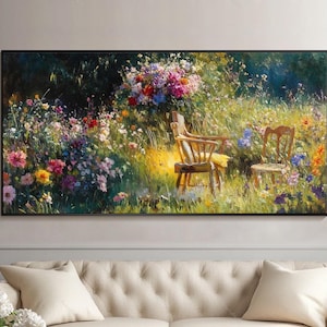 Original Flower Oil Painting Living Room Wall Art Impressionist Landscape Art Cottagecore Decor Large Floral Wall Art Countryside Wall Decor