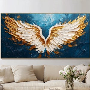 Abstract Canvas Wall Art Large Original Wings Oil Painting Textured Minimalist Angel Wall Art Baby Shower Gift Bedroom Living Room Wall Art