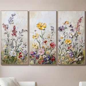 Abstract Triptych Wall Art 3d Colorful Textured Floral Wall Decor ...