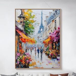 Abstract Paris Wall Art Original Landscape Oil Painting Large Wall Decor Modern Colorful 3d Wall Art Living Room Wall Art Cityscape Artwork