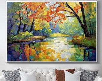 オリジナルの秋の風景油絵（キャンバス、24x36インチ） - Etsy 日本