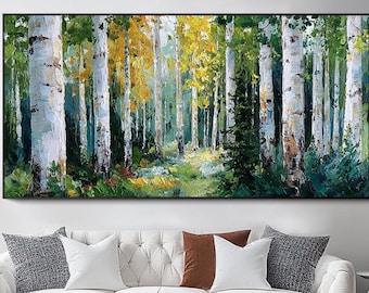 Birch Tree Forest Wall Art Original Oil Painting Large 3d Textured Wall Art Landscape Canvas Art Green Woodland Wall Art Nature Inspired Art