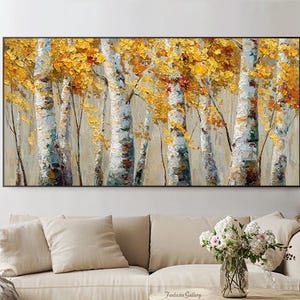 Original Birch Tree Oil Painting 3d Textured Forest Wall Art Landscape Painting Hand Painted Canvas Golden Autumn Wall Art Woodland Wall Art