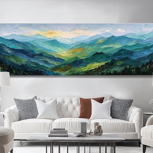 Berglandschaft Ölgemälde Große Leinwand Wandkunst Grüne Wandkunst 3D Strukturierte Natur Wandkunst Handgemaltes Kunstwerk Wohnzimmer Wanddekor