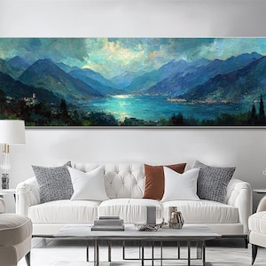 Panorama Landschaft Wand Kunst Original See Ölgemälde Große Berg Wand Kunst Impressionistische Leinwand Kunst für Wohnzimmer Schlafzimmer Wand dekor