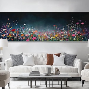 Original Wildflower Oil Painting Colorful Textured Wall Art Large Horizontal Floral Wall Art for Living Room BedRoom Nature Canvas Wall Art