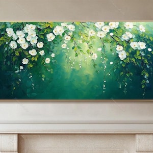 Original Abstract Oil Painting Green Textured Wall Art Floral Canvas Wall Art Abstract Flower Painting Living Room Wall Art Large Wall Decor