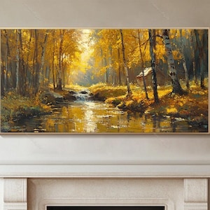 Original Birch Forest Oil Painting Golden Forest Wall Art Autumn Landscape Art Large Textured Wall Art Canvas Wall Art Living Room Wall Art