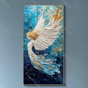 Golden Angel Oil Painting Large Textured 3D Wall Art Art Abstract Angel Wings Canvas Art Inspirational Art Modern Handmade Religious Artwork