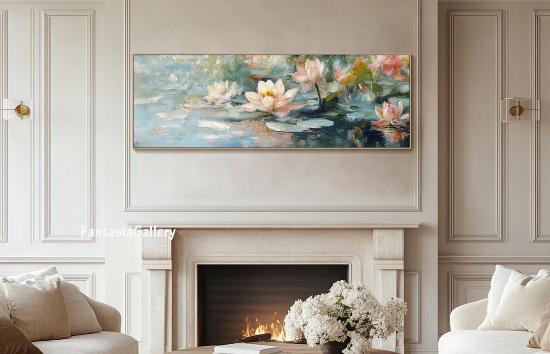 Lotus Wall Art Flower Oil Painting on Canvas Original Handmade Artwork ...