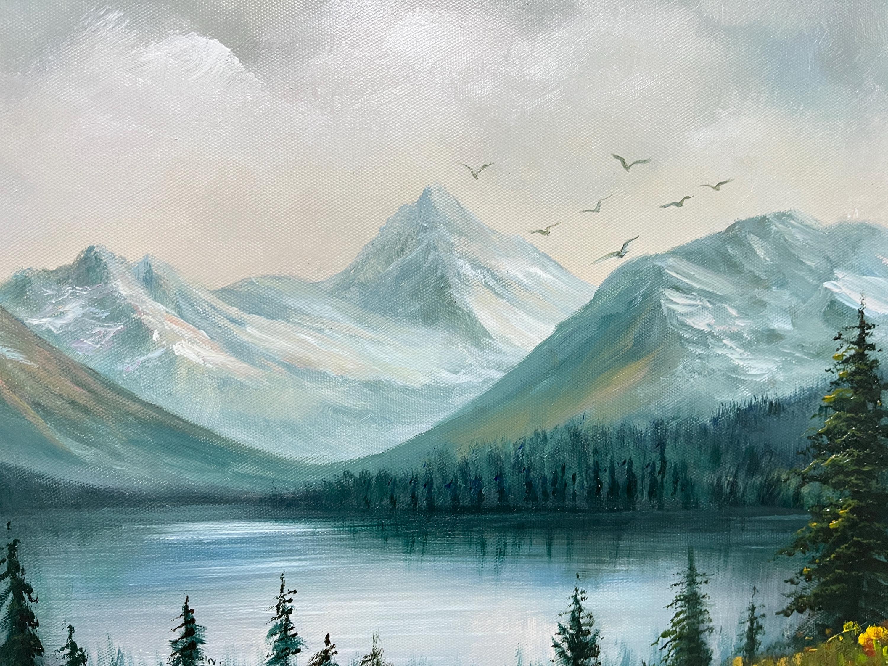 Mountain Lake Oil Painting on Canvas Large Green Nature Wall Art 3D ...