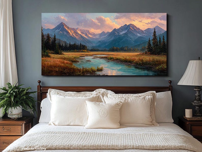 Original Landscape Oil Painting Mountain Sunset Wall Art Hand Painted ...