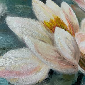 Lotus Wall Art Flower Oil Painting On Canvas Original Handmade Artwork Bed Room Wall Art Impressionist Monet Wall Art Vintage Oil Painting image 4
