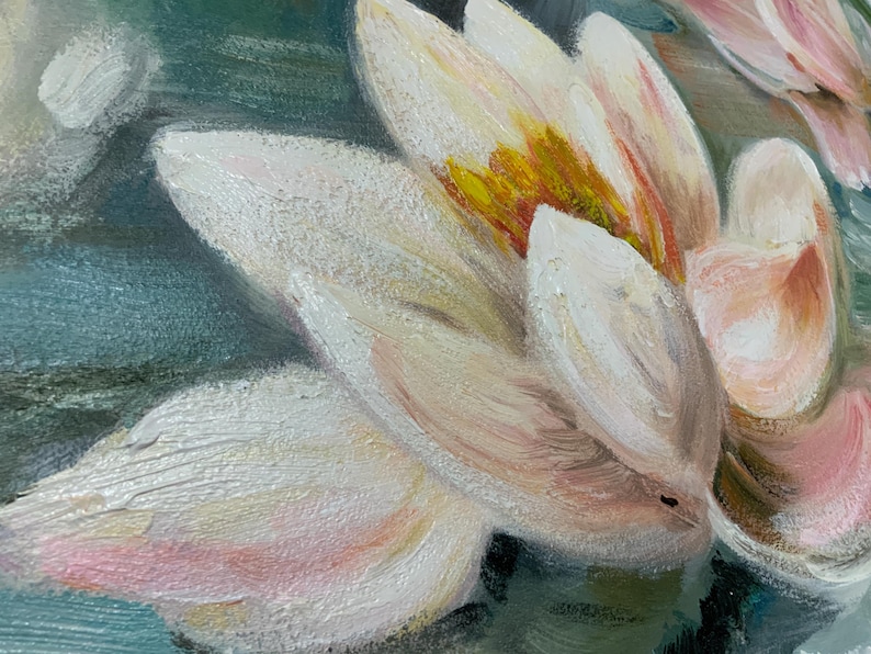 Lotus Wall Art Flower Oil Painting On Canvas Original Handmade Artwork Bed Room Wall Art Impressionist Monet Wall Art Vintage Oil Painting image 4