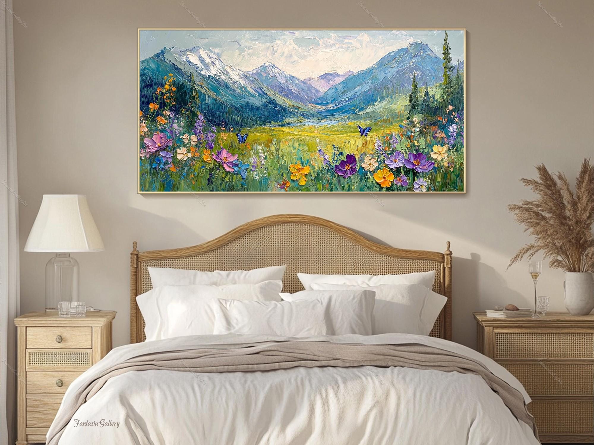 Original Landscape Oil Painting Large Mountain Wall Art Wildflower 3d ...