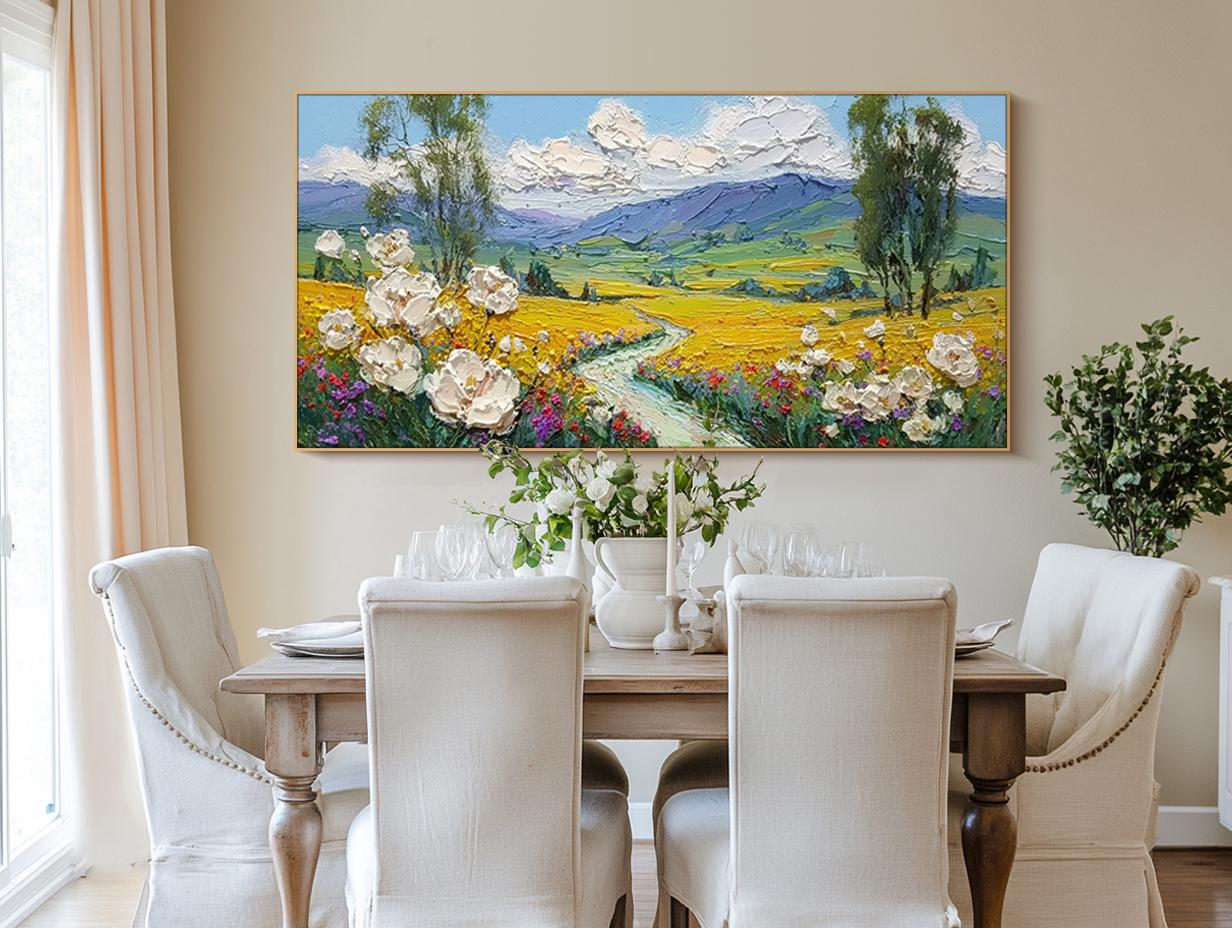 Hand Painted Landscape Oil Painting Mountain Textured Wall Art Bedroom ...